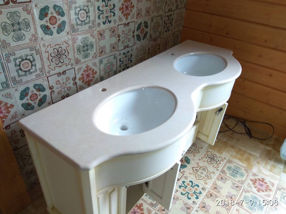 Реставрация столешницы в ванной комнате из мрамора "Боттичино"